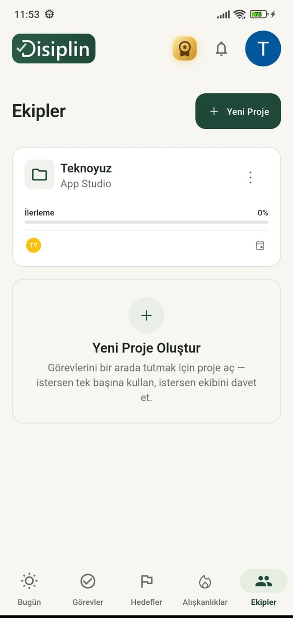 Ekipler ekranı: projeler ve ekip ilerlemesi