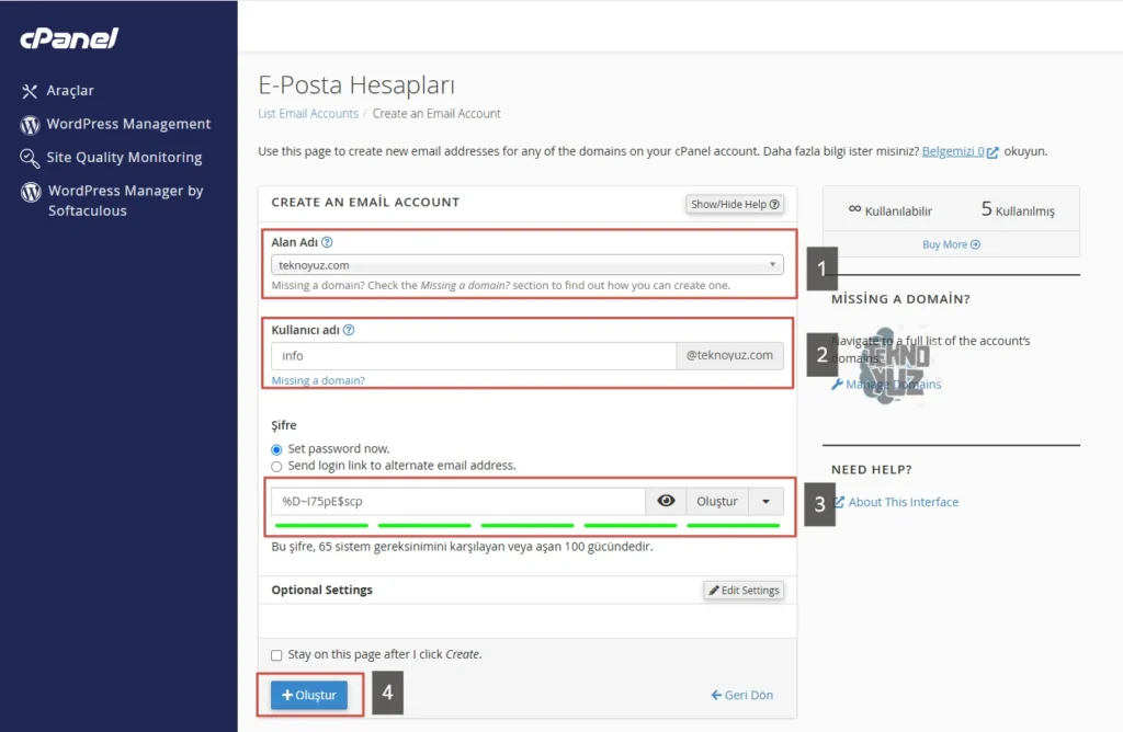 cPanel Email Oluşturma