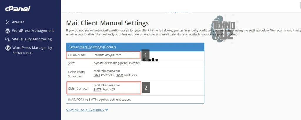 cPanel Mail SMTP Bilgileri