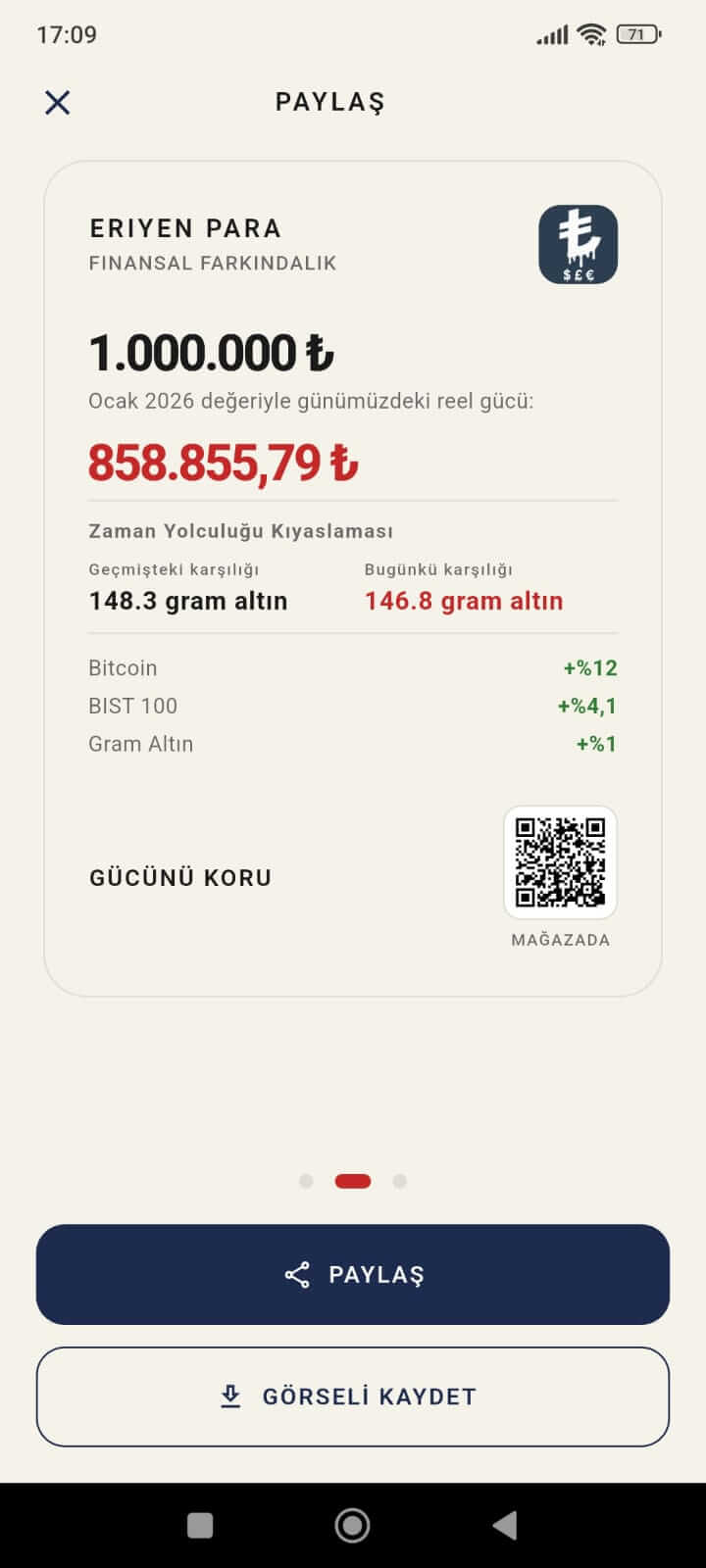 Eriyen Para uygulaması ekranı